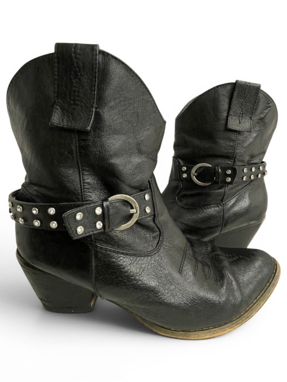 Very Volatile Hustle Slouch Ankle Cowboy Boots Black Studded Rhinestone Womens 9